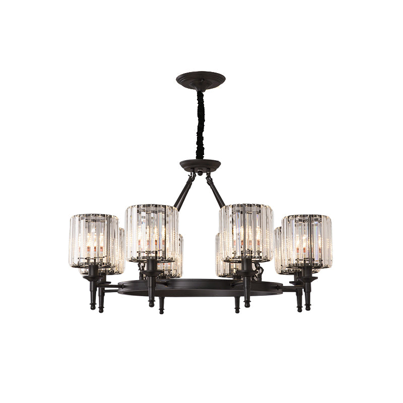 Beveled Crystal Hanging Chandelier Cylinder Traditional Suspension Pendant Light for Living Room Clearhalo 'Ceiling Lights' 'Chandeliers' Lighting' options 2017268