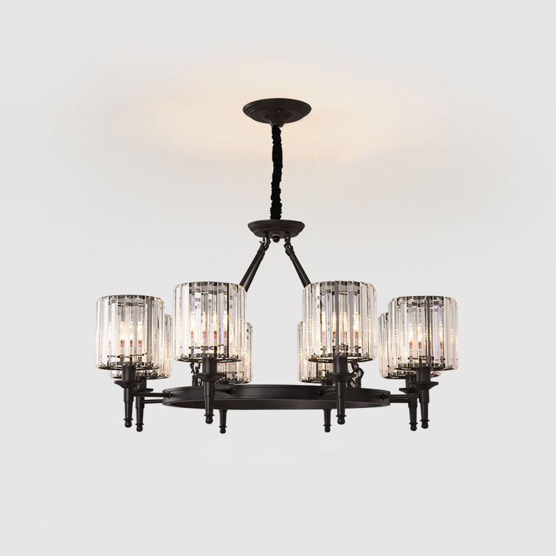 Beveled Crystal Hanging Chandelier Cylinder Traditional Suspension Pendant Light for Living Room Clearhalo 'Ceiling Lights' 'Chandeliers' Lighting' options 2017269