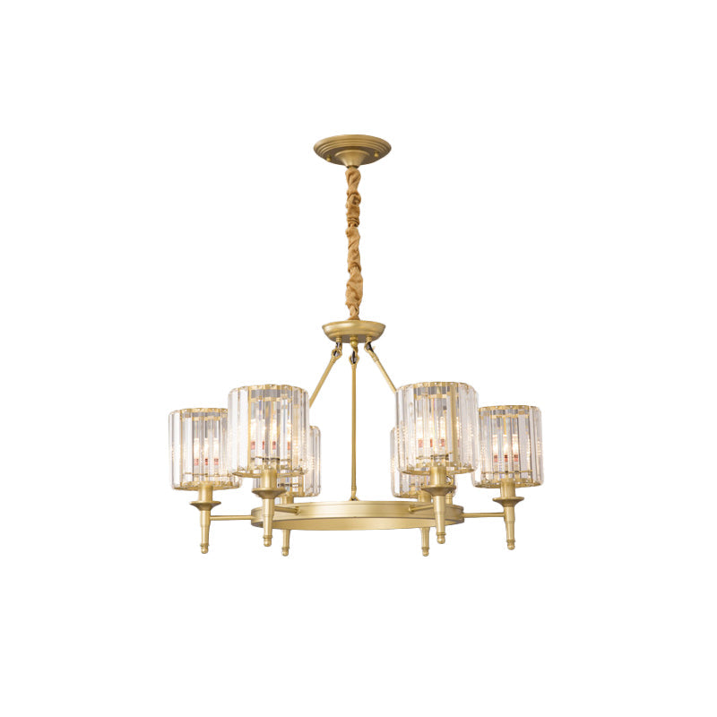 Beveled Crystal Hanging Chandelier Cylinder Traditional Suspension Pendant Light for Living Room Clearhalo 'Ceiling Lights' 'Chandeliers' Lighting' options 2017271