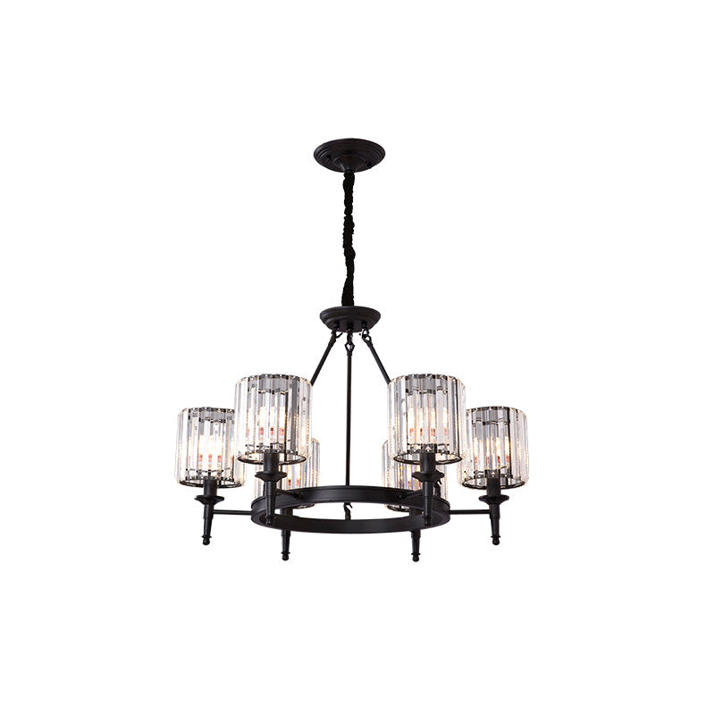 Beveled Crystal Hanging Chandelier Cylinder Traditional Suspension Pendant Light for Living Room Clearhalo 'Ceiling Lights' 'Chandeliers' Lighting' options 2017274