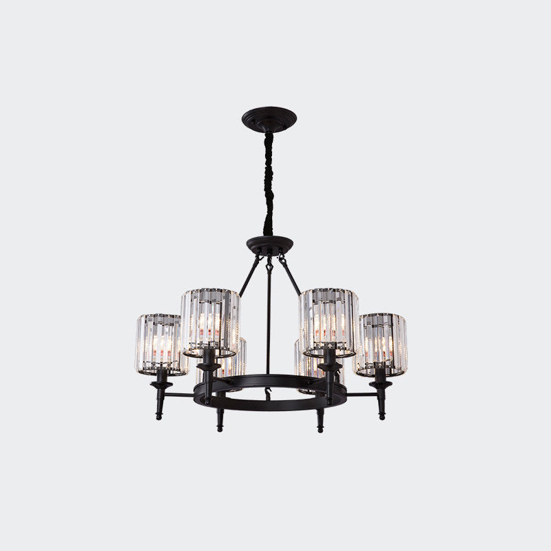 Beveled Crystal Hanging Chandelier Cylinder Traditional Suspension Pendant Light for Living Room Clearhalo 'Ceiling Lights' 'Chandeliers' Lighting' options 2017275