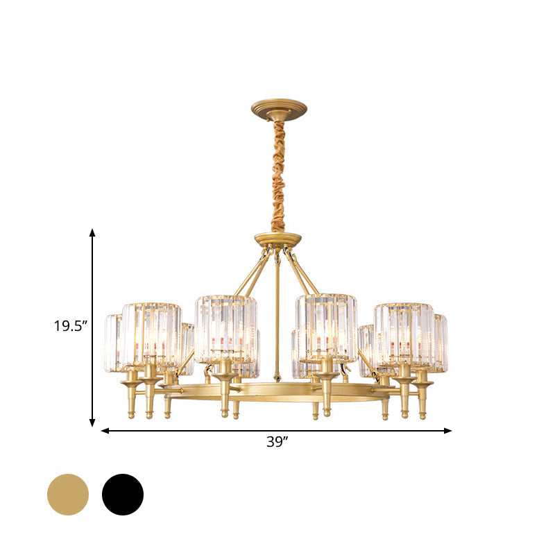 Beveled Crystal Hanging Chandelier Cylinder Traditional Suspension Pendant Light for Living Room Clearhalo 'Ceiling Lights' 'Chandeliers' Lighting' options 2017278