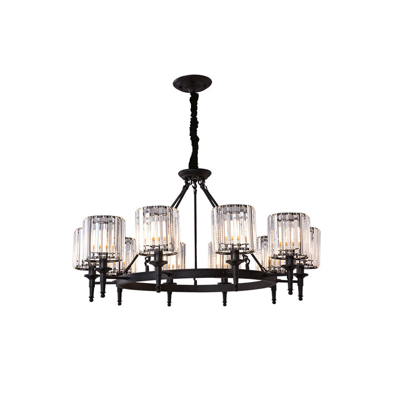 Beveled Crystal Hanging Chandelier Cylinder Traditional Suspension Pendant Light for Living Room Clearhalo 'Ceiling Lights' 'Chandeliers' Lighting' options 2017279