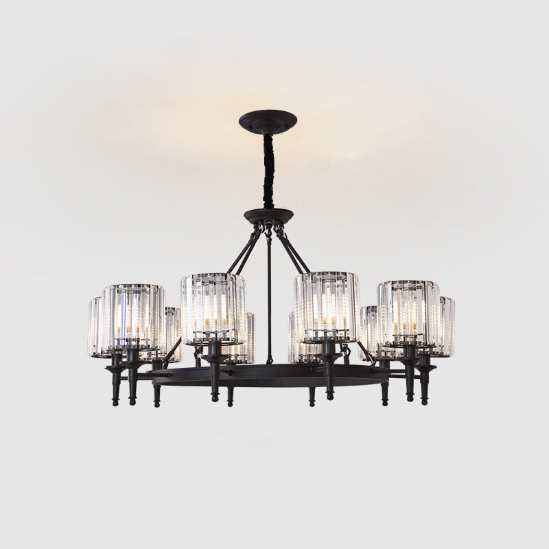 Beveled Crystal Hanging Chandelier Cylinder Traditional Suspension Pendant Light for Living Room Clearhalo 'Ceiling Lights' 'Chandeliers' Lighting' options 2017280