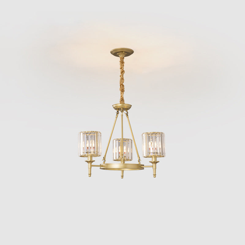 Beveled Crystal Hanging Chandelier Cylinder Traditional Suspension Pendant Light for Living Room Clearhalo 'Ceiling Lights' 'Chandeliers' Lighting' options 2017282