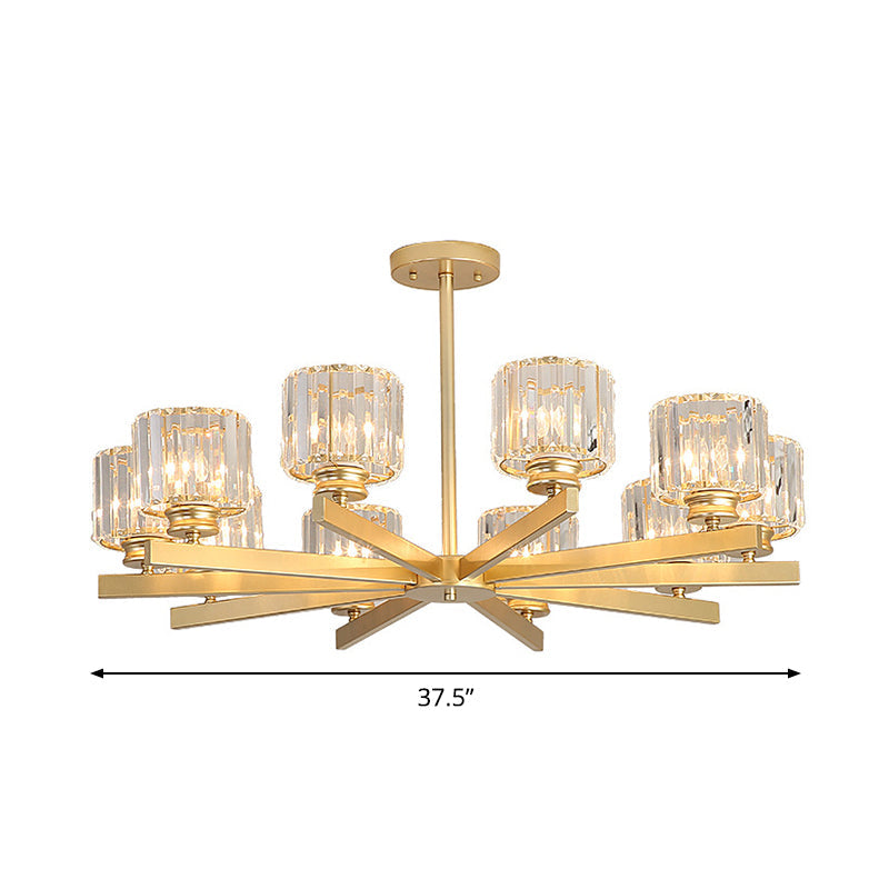 Gold 3/6/10 Heads Pendant Lighting Modern Cylindrical Crystal Radial Chandelier Light Clearhalo 'Ceiling Lights' 'Chandeliers' 'Modern Chandeliers' 'Modern' Lighting' 2017296