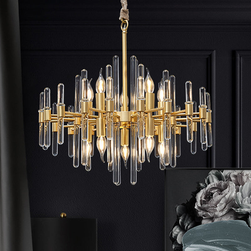 10 Heads Crystal Rod Drop Lamp Postmodern Brass Radial Living Room Chandelier Light Clearhalo 'Ceiling Lights' 'Chandeliers' 'Modern Chandeliers' 'Modern' Lighting' 2017417
