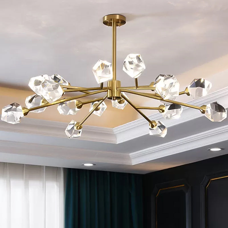 6/15/18 Lights Ceiling Chandelier Post-Modern Branched Crystal Block Hanging Light in Brass Clearhalo 'Ceiling Lights' 'Chandeliers' 'Modern Chandeliers' 'Modern' Lighting' 2017444