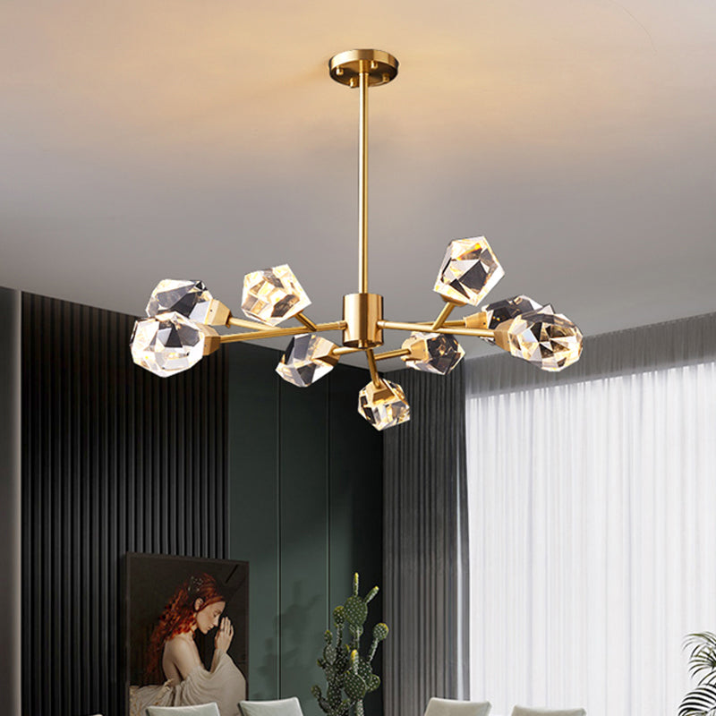 6/15/18 Lights Ceiling Chandelier Post-Modern Branched Crystal Block Hanging Light in Brass Clearhalo 'Ceiling Lights' 'Chandeliers' 'Modern Chandeliers' 'Modern' Lighting' 2017456