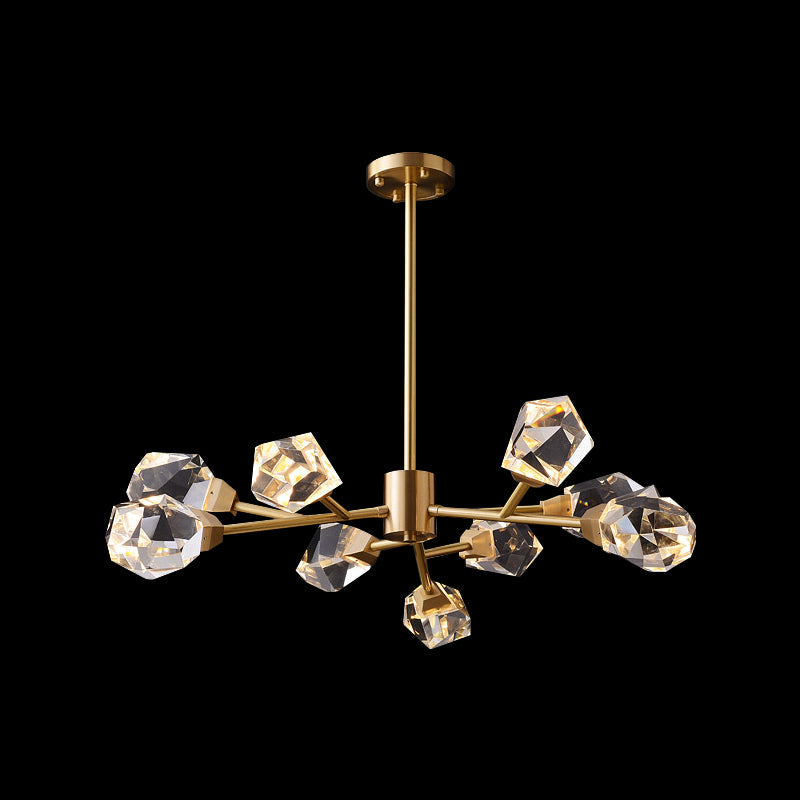 6/15/18 Lights Ceiling Chandelier Post-Modern Branched Crystal Block Hanging Light in Brass Clearhalo 'Ceiling Lights' 'Chandeliers' 'Modern Chandeliers' 'Modern' Lighting' 2017457