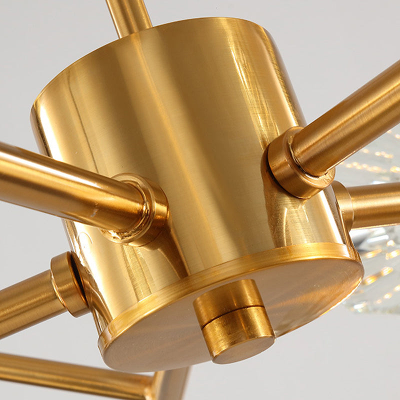 9/12/15 Lights Chandelier Modern Kitchen Ceiling Hang Lamp with Ball Faceted Crystal Shade in Brass Clearhalo 'Ceiling Lights' 'Chandeliers' 'Modern Chandeliers' 'Modern' Lighting' 2017471