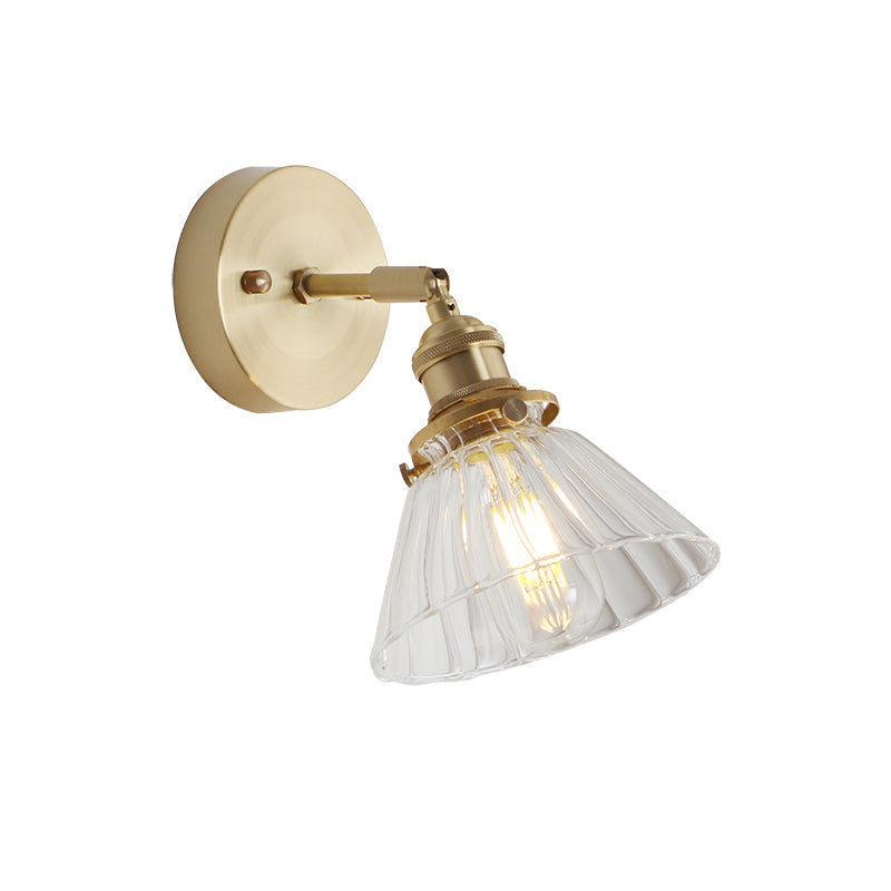 Conical Glass Wall Mounted Lamp Warehouse 1 Head Corridor Wall Lighting Fixture Clearhalo 'Art deco wall lights' 'Cast Iron' 'Glass' 'Industrial wall lights' 'Industrial' 'Middle century wall lights' 'Modern' 'Rustic wall lights' 'Tiffany' 'Traditional wall lights' 'Wall Lamps & Sconces' 'Wall Lights' Lighting' 2017514