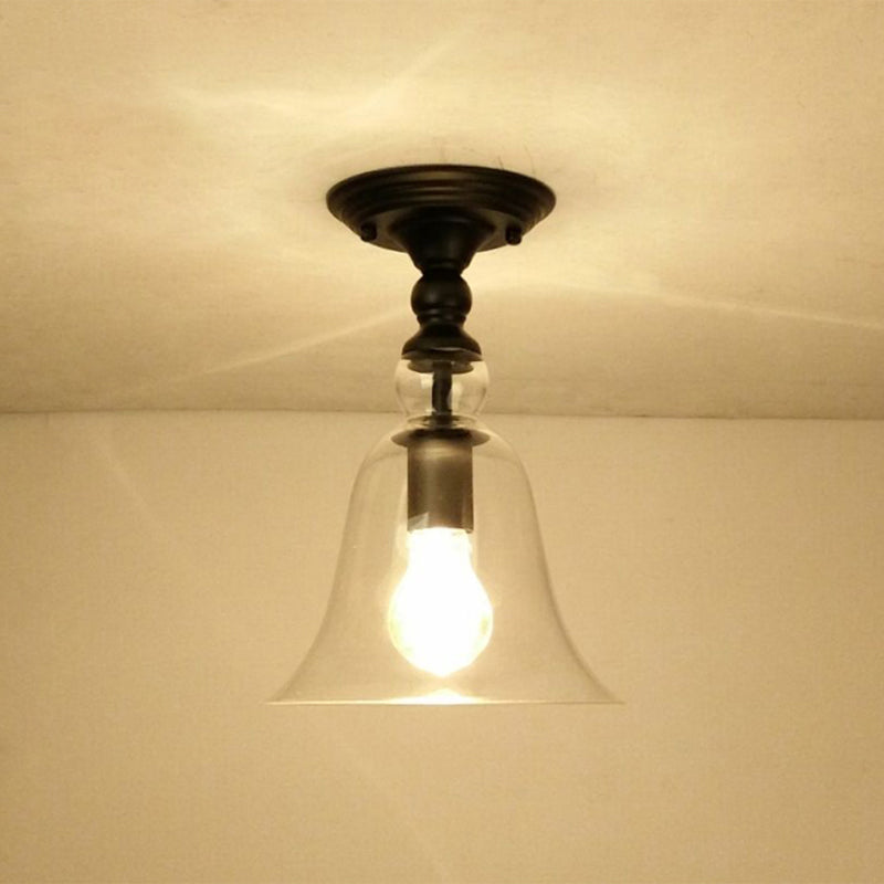 Geometry Corridor Semi Mount Lighting Farmhouse Clear Glass 1 Bulb Brass Close to Ceiling Lamp Clearhalo 'Ceiling Lights' 'Close To Ceiling Lights' 'Close to ceiling' 'Glass shade' 'Glass' 'Pendant Lights' 'Semi-flushmount' Lighting' 2017530