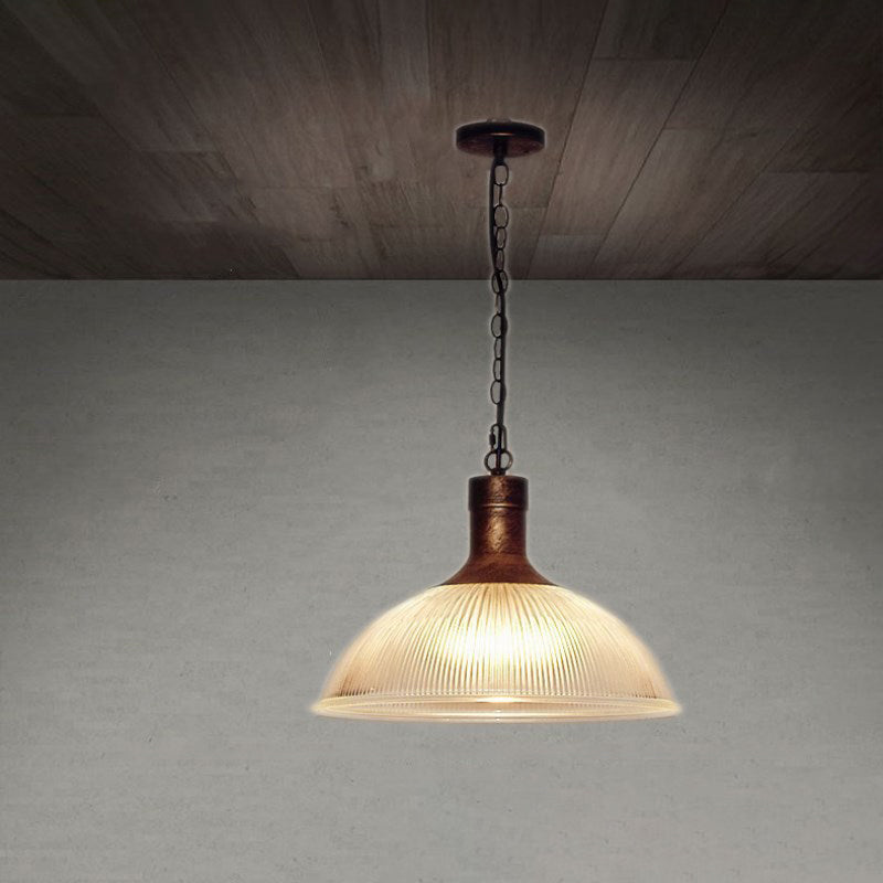 Clear Ribbed Glass Dome Hanging Lighting Factory 1-Light Living Room Pendant Light Kit Clearhalo 'Ceiling Lights' 'Glass shade' 'Glass' 'Industrial Pendants' 'Industrial' 'Middle Century Pendants' 'Pendant Lights' 'Pendants' 'Tiffany' Lighting' 2017543