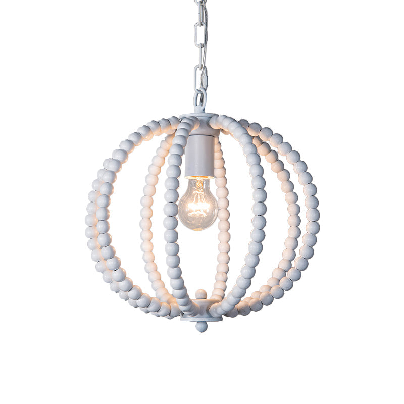 Wood Ceiling Chandelier Beaded Sphere Traditional Pendulum Light with Inner Candelabra Design Clearhalo 'Ceiling Lights' 'Chandeliers' Lighting' options 2017591