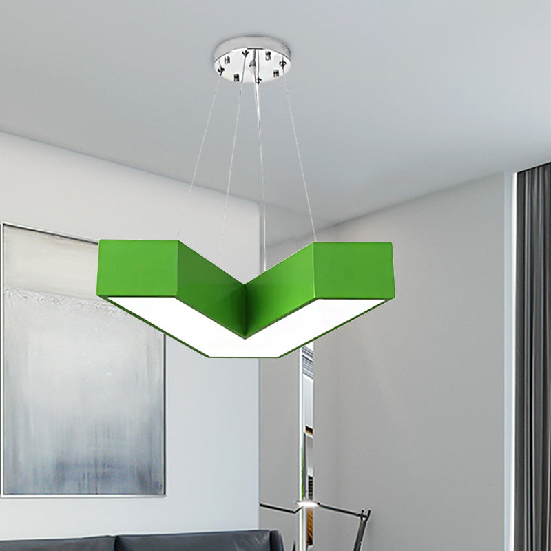 Red/Pink/Yellow/Blue/Green V-Shaped Pendant Chandelier Modern Stylish Acrylic LED Hanging Light for Bedroom, Third Gear/White Light Clearhalo 'Ceiling Lights' 'Chandeliers' Lighting' options 201769