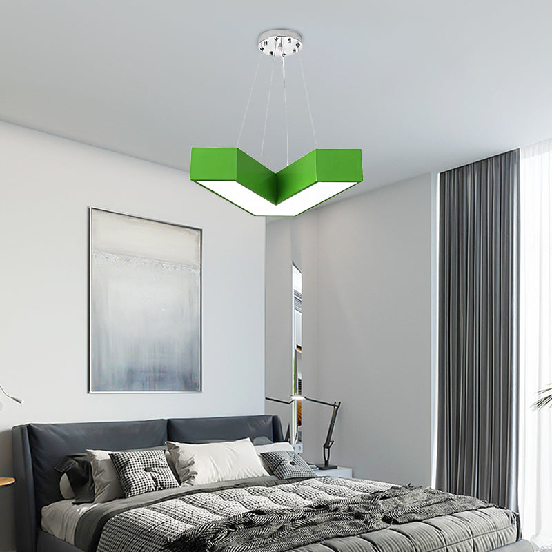 Red/Pink/Yellow/Blue/Green V-Shaped Pendant Chandelier Modern Stylish Acrylic LED Hanging Light for Bedroom, Third Gear/White Light Clearhalo 'Ceiling Lights' 'Chandeliers' Lighting' options 201770