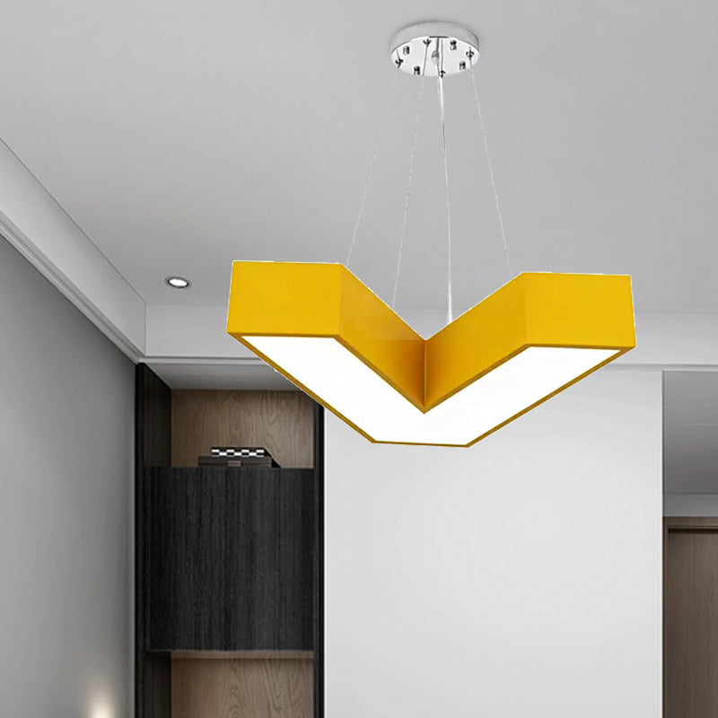 Red/Pink/Yellow/Blue/Green V-Shaped Pendant Chandelier Modern Stylish Acrylic LED Hanging Light for Bedroom, Third Gear/White Light Clearhalo 'Ceiling Lights' 'Chandeliers' Lighting' options 201772