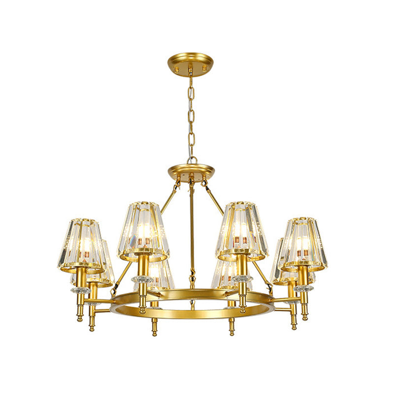 Farmhouse Conic Chandelier Light Fixture Faceted Crystal Pendant Lighting with Hoop Clearhalo 'Ceiling Lights' 'Chandeliers' Lighting' options 2018138