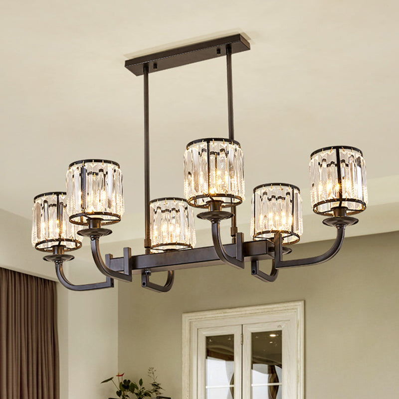 Cylinder Dining Room Island Light Fixture Classic Faceted Crystal 7 Heads Black Pendant Lamp Clearhalo 'Ceiling Lights' 'Island Lights' Lighting' 2018155