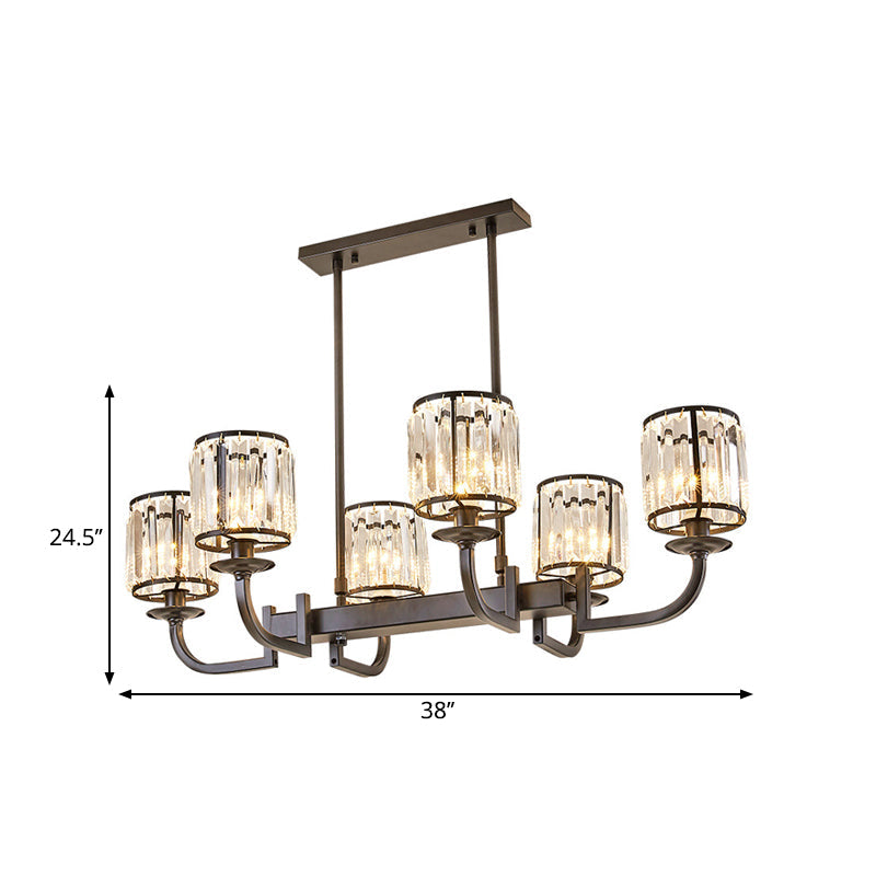 Cylinder Dining Room Island Light Fixture Classic Faceted Crystal 7 Heads Black Pendant Lamp Clearhalo 'Ceiling Lights' 'Island Lights' Lighting' 2018158