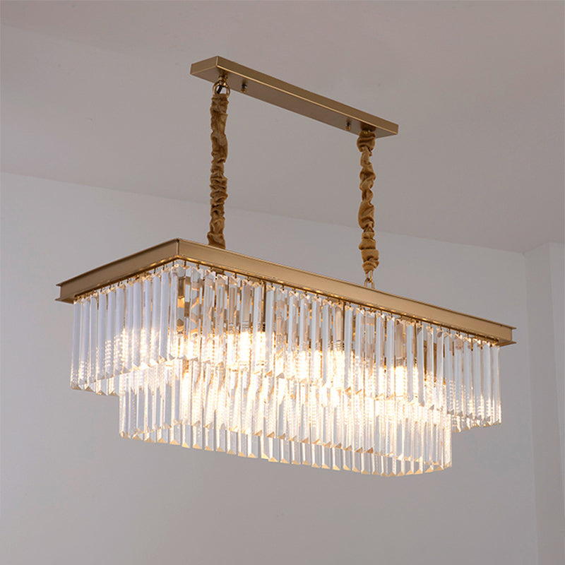 8 Bulbs Island Lamp Country Dining Room Hanging Light Kit with Rectangle Faceted Crystal Shade Clearhalo 'Ceiling Lights' 'Island Lights' Lighting' 2018204
