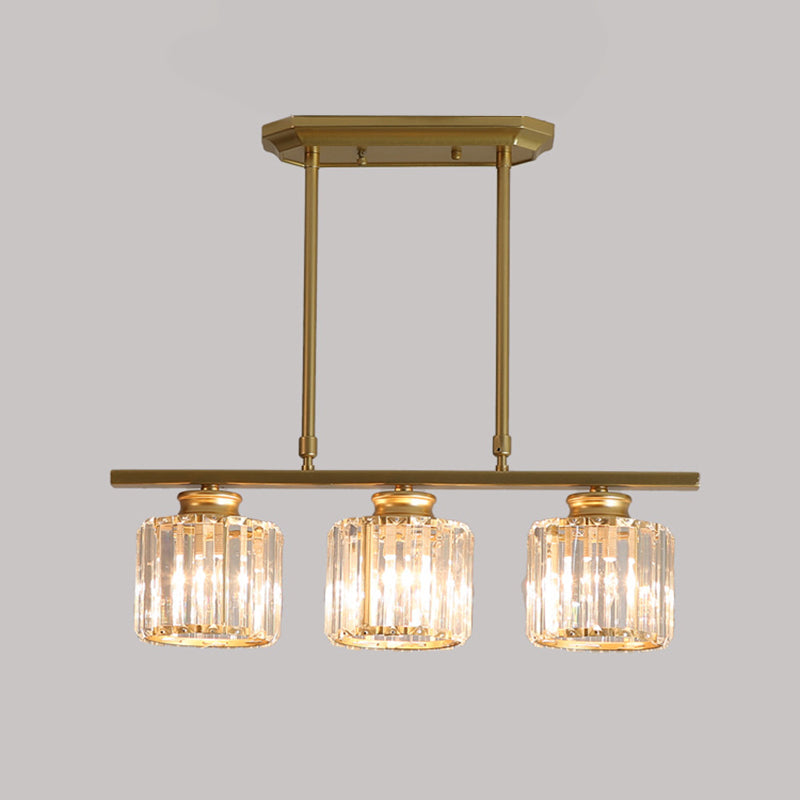 Country Cylinder Hanging Island Light Clear Crystal Pendant Lighting Fixture for Dining Room 3 Gold Clearhalo 'Ceiling Lights' 'Island Lights' Lighting' 2018227