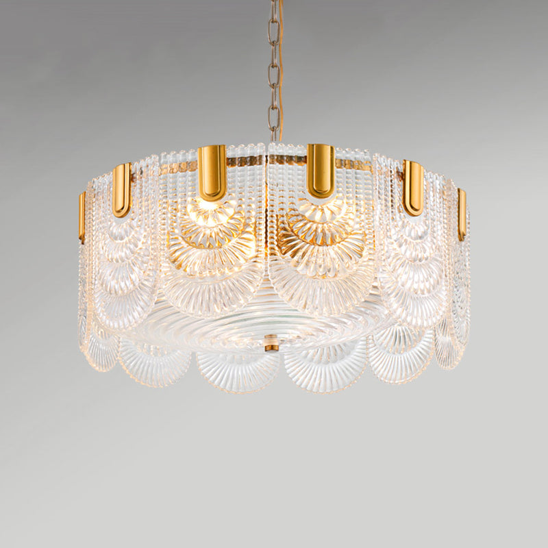 Scalloped Clear Textured Glass Drop Lamp Classic Dining Room Chandelier Light Fixture in Brass Clearhalo 'Ceiling Lights' 'Chandeliers' Lighting' options 2018250