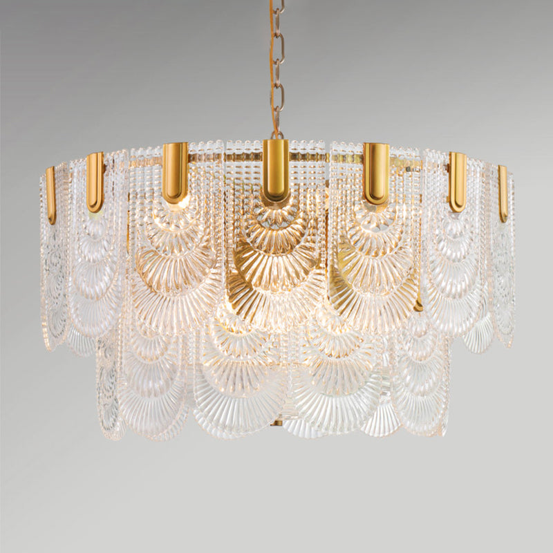 Scalloped Clear Textured Glass Drop Lamp Classic Dining Room Chandelier Light Fixture in Brass Clearhalo 'Ceiling Lights' 'Chandeliers' Lighting' options 2018254