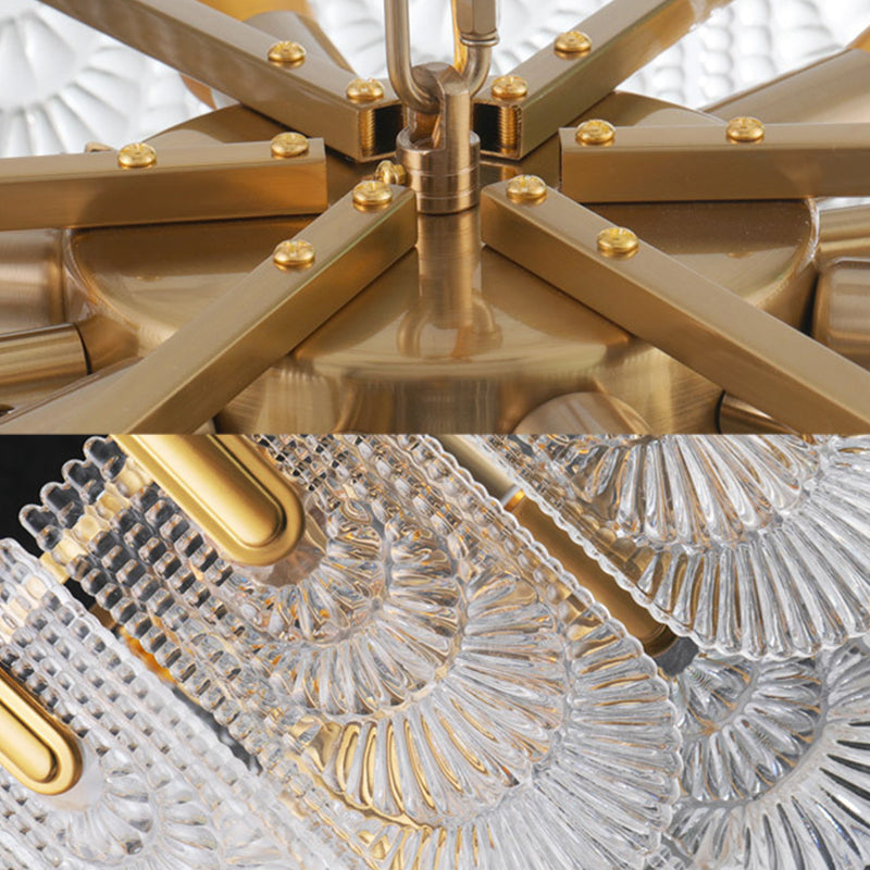 Scalloped Clear Textured Glass Drop Lamp Classic Dining Room Chandelier Light Fixture in Brass Clearhalo 'Ceiling Lights' 'Chandeliers' Lighting' options 2018256