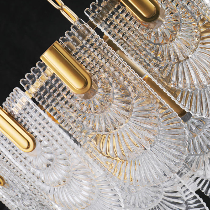 Scalloped Clear Textured Glass Drop Lamp Classic Dining Room Chandelier Light Fixture in Brass Clearhalo 'Ceiling Lights' 'Chandeliers' Lighting' options 2018257