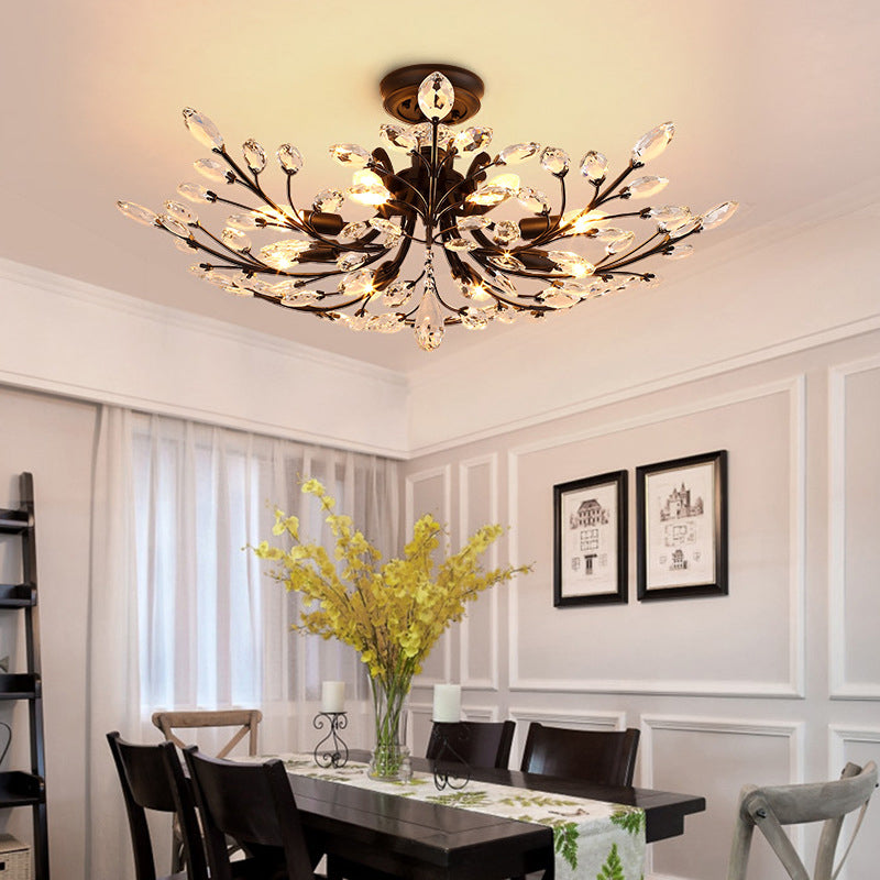 Branches Living Room Semi Flush Light Rural Crystal LED Black Close to Ceiling Lighting Clearhalo 'Ceiling Lights' 'Close To Ceiling Lights' 'Close to ceiling' 'Semi-flushmount' Lighting' 2018266