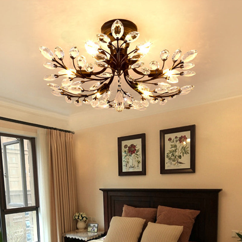 Branches Living Room Semi Flush Light Rural Crystal LED Black Close to Ceiling Lighting Clearhalo 'Ceiling Lights' 'Close To Ceiling Lights' 'Close to ceiling' 'Semi-flushmount' Lighting' 2018269