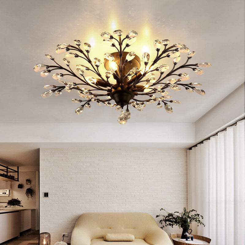 Crystal Semi Flush Mount Light Entwining Branch Countryside Ceiling Mounted Lamp for Bedroom Clearhalo 'Ceiling Lights' 'Close To Ceiling Lights' 'Close to ceiling' 'Semi-flushmount' Lighting' 2018277