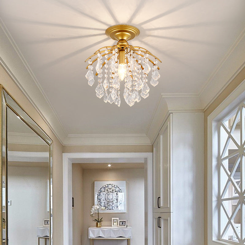 Metal Branch Semi Flush Mount Lighting Rural 1 Head Hallway Crystal Ceiling Light Fixture Clearhalo 'Ceiling Lights' 'Close To Ceiling Lights' 'Close to ceiling' 'Semi-flushmount' Lighting' 2018297