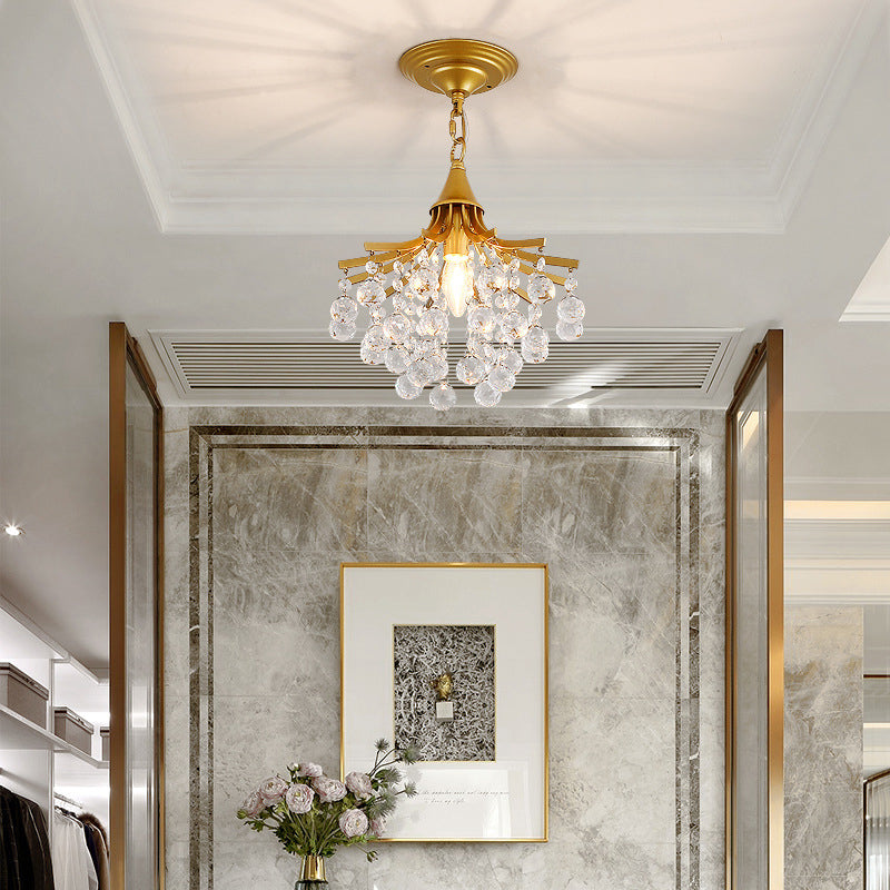 Metal Branch Semi Flush Mount Lighting Rural 1 Head Hallway Crystal Ceiling Light Fixture Clearhalo 'Ceiling Lights' 'Close To Ceiling Lights' 'Close to ceiling' 'Semi-flushmount' Lighting' 2018299