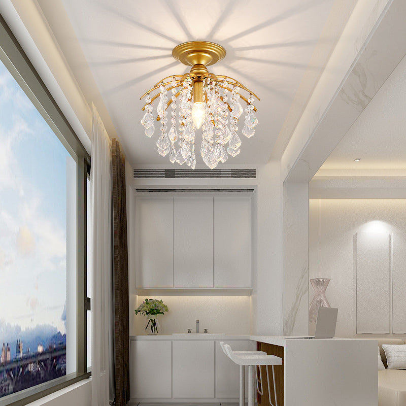Metal Branch Semi Flush Mount Lighting Rural 1 Head Hallway Crystal Ceiling Light Fixture Clearhalo 'Ceiling Lights' 'Close To Ceiling Lights' 'Close to ceiling' 'Semi-flushmount' Lighting' 2018300