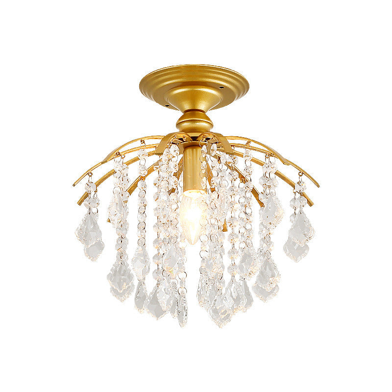 Metal Branch Semi Flush Mount Lighting Rural 1 Head Hallway Crystal Ceiling Light Fixture Clearhalo 'Ceiling Lights' 'Close To Ceiling Lights' 'Close to ceiling' 'Semi-flushmount' Lighting' 2018301