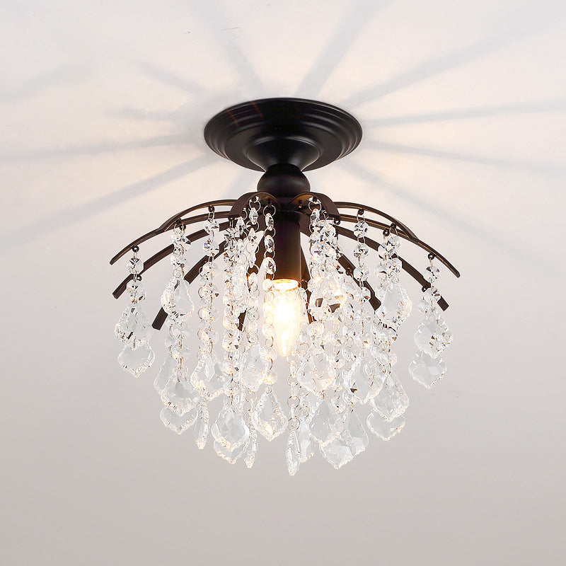 Metal Branch Semi Flush Mount Lighting Rural 1 Head Hallway Crystal Ceiling Light Fixture Black A Clearhalo 'Ceiling Lights' 'Close To Ceiling Lights' 'Close to ceiling' 'Semi-flushmount' Lighting' 2018302