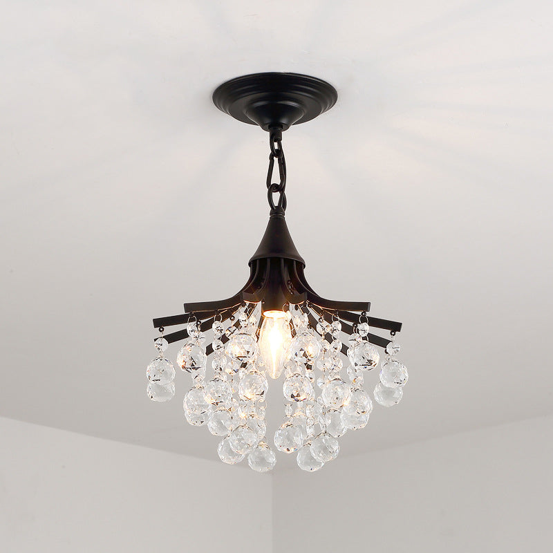 Metal Branch Semi Flush Mount Lighting Rural 1 Head Hallway Crystal Ceiling Light Fixture Black B Clearhalo 'Ceiling Lights' 'Close To Ceiling Lights' 'Close to ceiling' 'Semi-flushmount' Lighting' 2018305