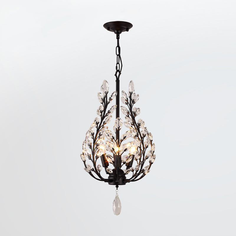 Rustic Laurel Chandelier Lighting 4-Light Clear Crystal Ceiling Pendant Light in Black Clearhalo 'Ceiling Lights' 'Chandeliers' Lighting' options 2018357