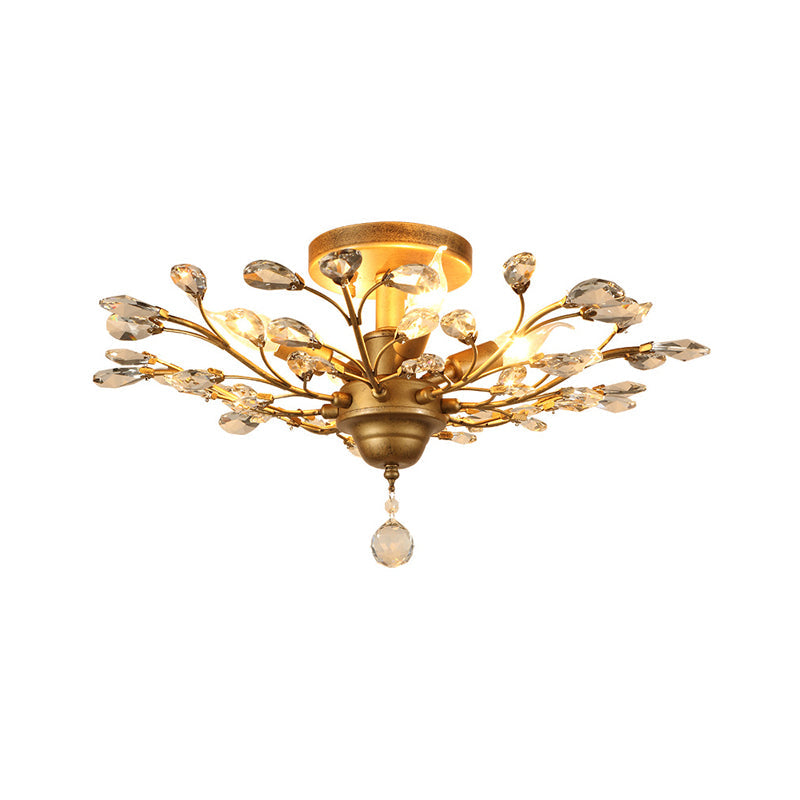 Crystal Branches Ceiling Chandelier Traditional Dining Room Pendant Lighting Fixture 5 Gold Clearhalo 'Ceiling Lights' 'Chandeliers' Lighting' options 2018377_79b09577-9755-44b9-8a1f-d3b661cf0ab6