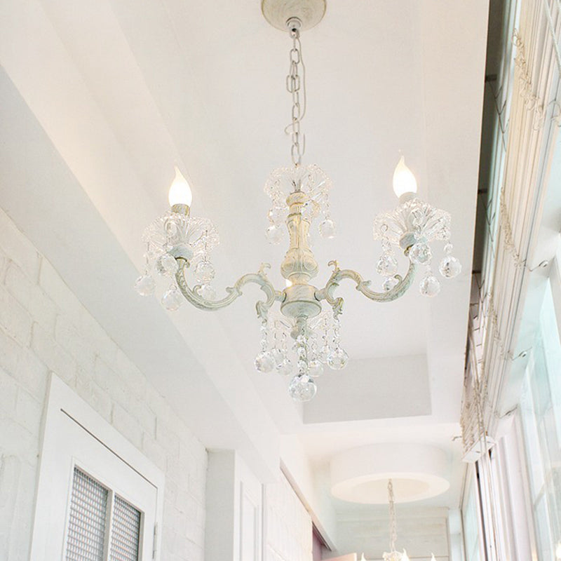 Metal Candle Suspension Lamp Rustic Corridor Chandelier Lighting Fixture with Crystal Draping in White Clearhalo 'Ceiling Lights' 'Chandeliers' Lighting' options 2018429