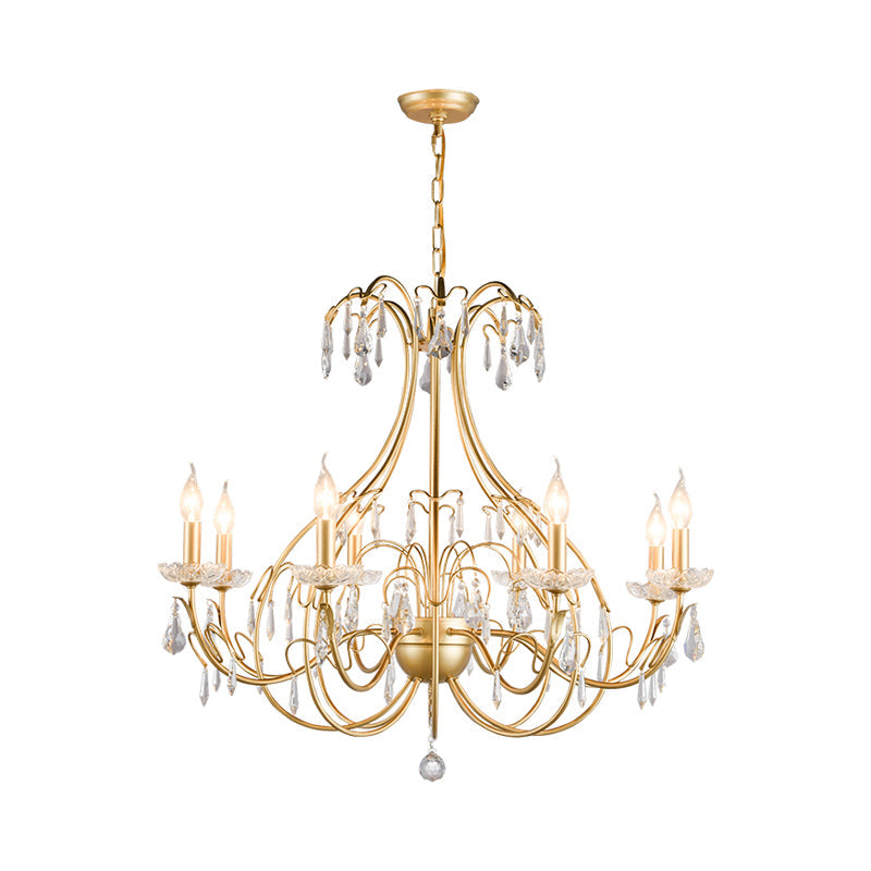 Brass Teardrop Chandelier Lamp Countryside Metal 8 Bulbs Living Room Pendant Light Kit with Dangling Crystal 8 Brass Clearhalo 'Ceiling Lights' 'Chandeliers' Lighting' options 2018446_d019d69e-4cdb-402a-8546-93a8a933219a