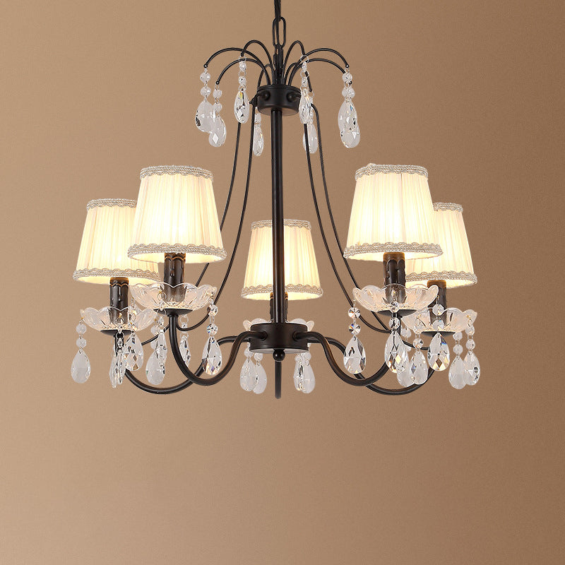 Black Chandelier Lighting Retro Metallic Swooping Arm Pendant Light Fixture with Dropping Crystal Clearhalo 'Ceiling Lights' 'Chandeliers' Lighting' options 2018465