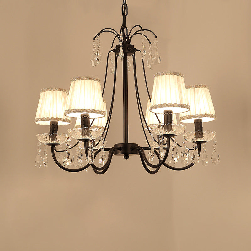 Black Chandelier Lighting Retro Metallic Swooping Arm Pendant Light Fixture with Dropping Crystal 6 Black With Shade Clearhalo 'Ceiling Lights' 'Chandeliers' Lighting' options 2018466_dfe0b708-a38e-4c66-ac20-f06840be0430