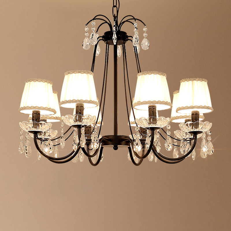 Black Chandelier Lighting Retro Metallic Swooping Arm Pendant Light Fixture with Dropping Crystal 8 Black With Shade Clearhalo 'Ceiling Lights' 'Chandeliers' Lighting' options 2018467_38996c64-b0aa-4db1-9812-3d8fa629d82e