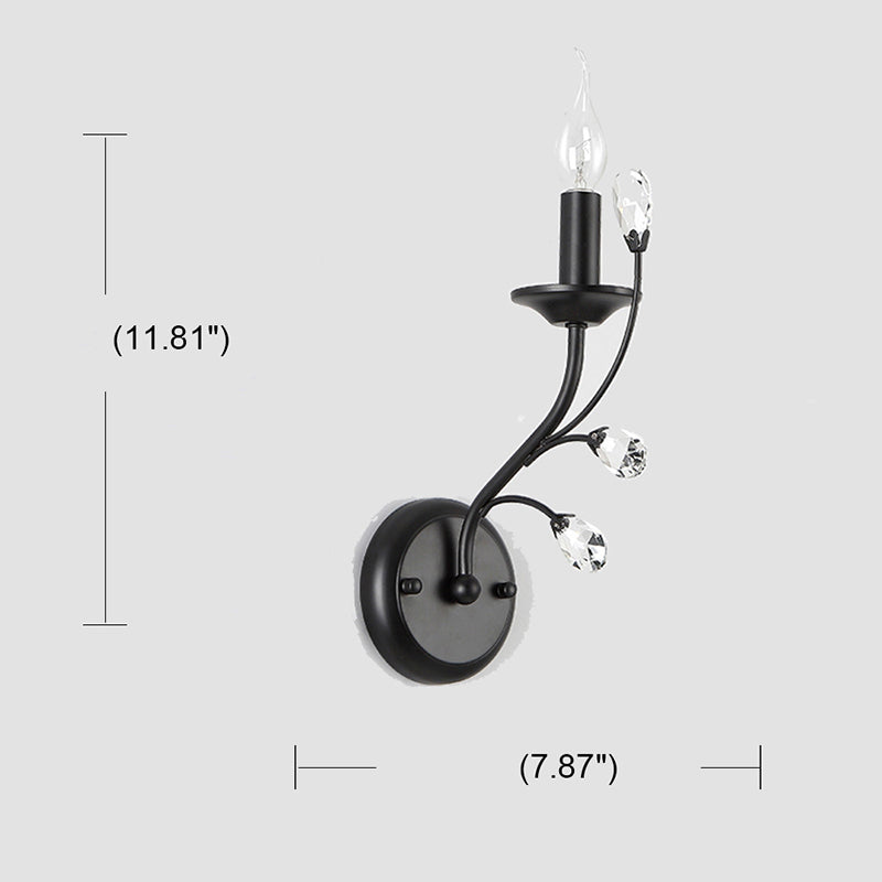 Metal Black Wall Light Fixture Candelabra 1 Bulb Traditional Wall Sconce with Crystal Accent Black A Clearhalo 'Wall Lamps & Sconces' 'Wall Lights' Lighting' 2018515