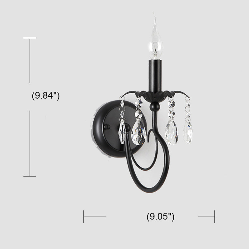 Metal Black Wall Light Fixture Candelabra 1 Bulb Traditional Wall Sconce with Crystal Accent Black B Clearhalo 'Wall Lamps & Sconces' 'Wall Lights' Lighting' 2018516