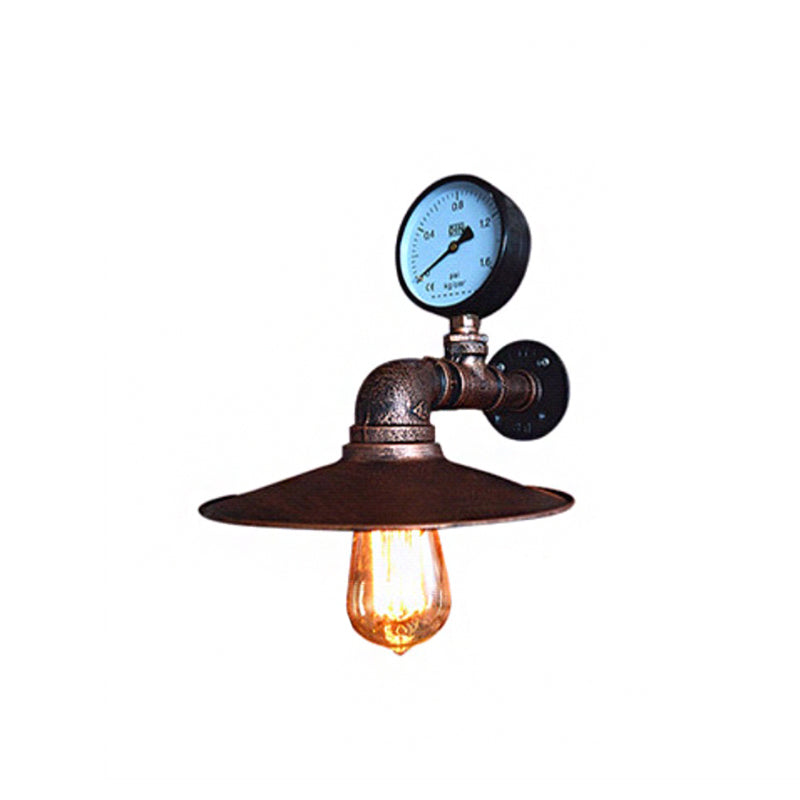 1 Light Wide Flare Wall Light Fixture Industrial Rust Metallic Wall Mounted Lamp with Water Gauge Decoration Clearhalo 'Art deco wall lights' 'Cast Iron' 'Glass' 'Industrial wall lights' 'Industrial' 'Middle century wall lights' 'Modern' 'Rustic wall lights' 'Tiffany' 'Traditional wall lights' 'Wall Lamps & Sconces' 'Wall Lights' Lighting' 2018542